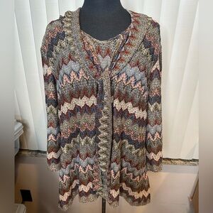 Melissa Paige Chevron Knit Scarf Blouse Multicolor Size 2X